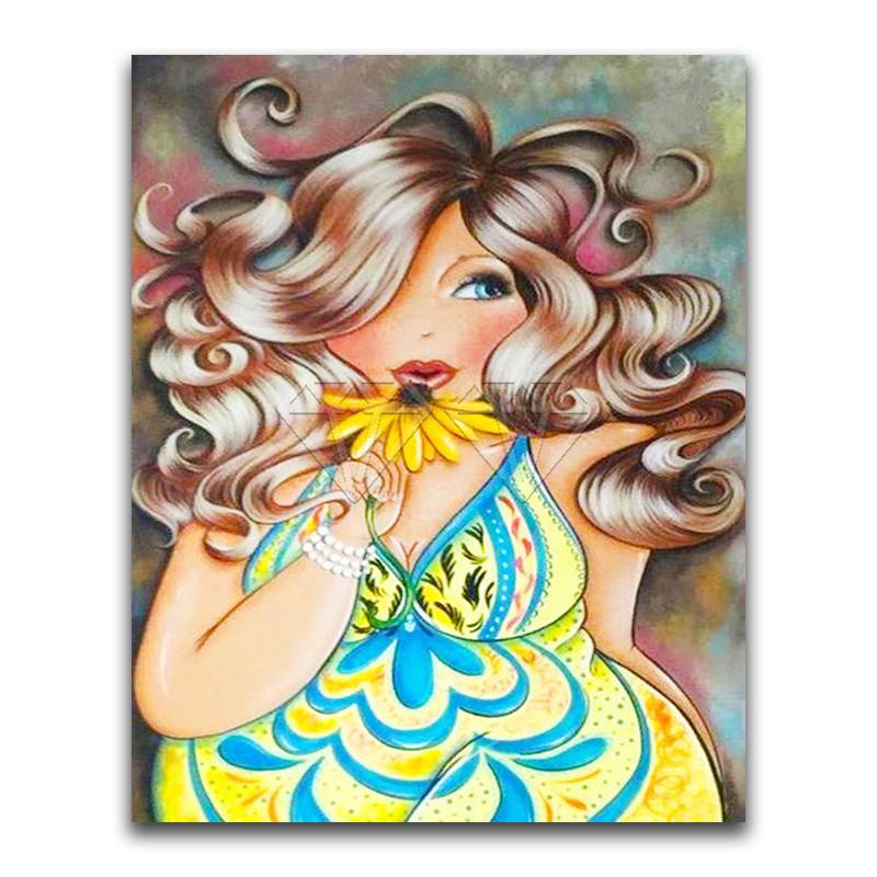 5D DIY алмазная живопись мультфильм толстая девушка дамы милый домашний декор полная круглая алмазная вышивка крестиком Алмазная мозаика