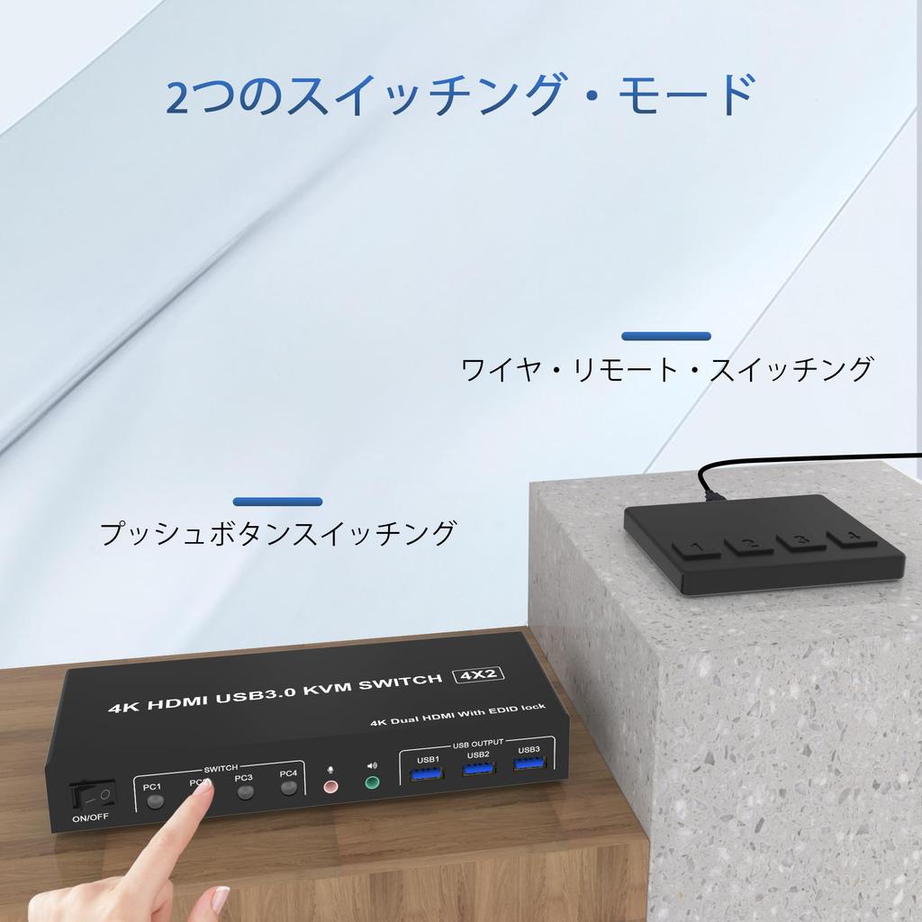 USB KVM Switch HDMI Dual Monitor 4 Ports 4 Computers HDMI Dual Monitor Switch for 4 PCs with Audio Output and 3 USB Ports 4 Port HDMI KVM Switch Input