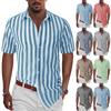 Мужская повседневная легкая полосатая рубашка с коротким рукавом на пуговицах, хлопковая классическая рубашка