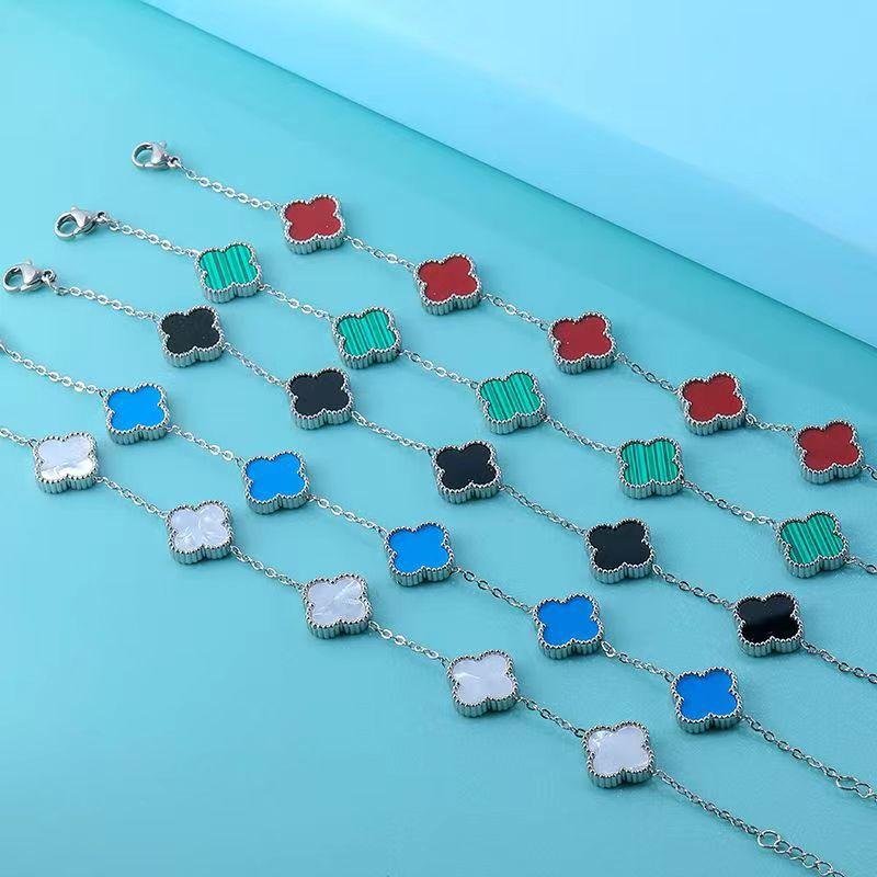 Браслет с четырьмя листами клевера с двухсторонним титановым сплавом, который не выцветает, и пятью цветочными мотивами, простой и универсальный браслет