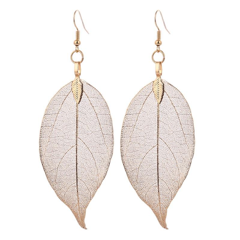 LOVBEAFAS Fashion Wedding Long Earrings Filigree Dipped Unique Natural Real Leaf Earings for Women Fine Jewelry Party Gifts