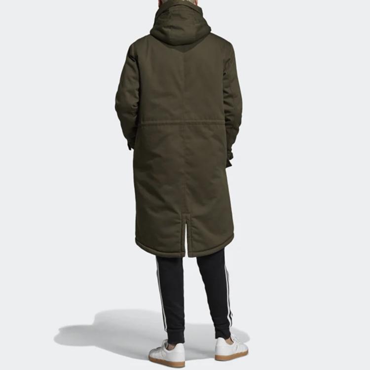 adidas Длинная стеганая парка Originals Trefoil с флисовой подкладкой и хлопковым пальто средней длины с высоким воротником и капюшоном Мужская верхняя одежда зеленого цвета FL0022
