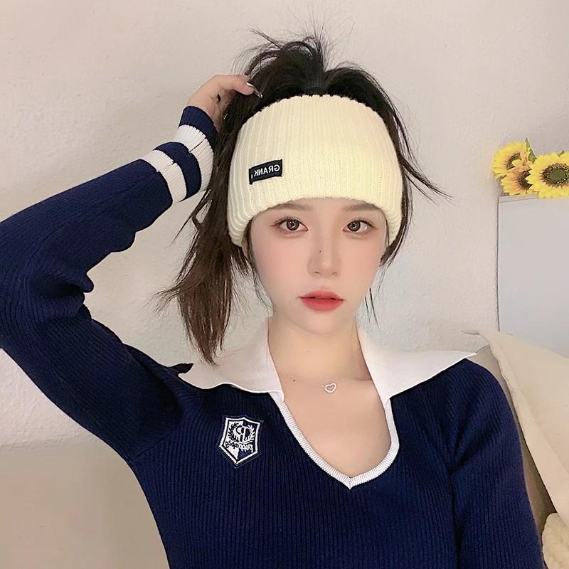 "Korean Influencer Wool Knit Headband: Women's Wide-Edge, All-Season Sports Scarf"