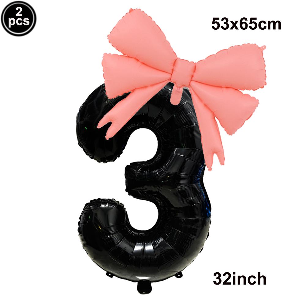 32inch Aluminum Film Black Bow Number Balloons Ribbon Bows Balloons for Birthday Decoration Supplies Anniversary Number Balloons