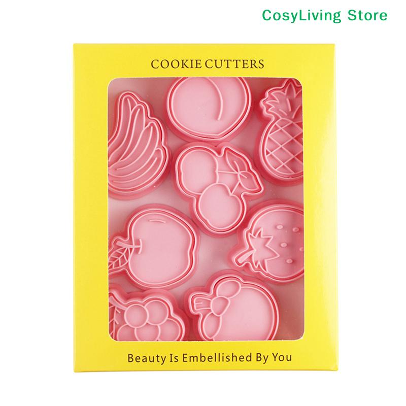 [CL] 8 шт. Мультяшные фруктовые формы-тиснители для печенья, 3D формы-пресс для глазури и фондана, Формы для вырезания печенья-бисквитов в виде клубники и персика, Формы для тортов [CL]