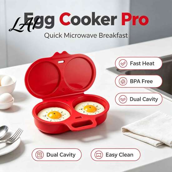 Egg Maker for Pre Workout Meals Dual Cavity Microwave Poacher with Lid & Handle Quick-Heat Steamer Fast Meal Prep Accessory 2 Eggs Oil-Free Cooking