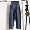MOJTA Джинсы больших размеров, весенне-осенние женские эластичные брюки с высокой талией, свободные повседневные женские брюки