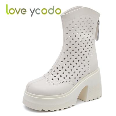 Женские стильные и удобные дышащие кожаные ботильоны на высоком каблуке, женские удобные летние кожаные ботинки на водонепроницаемой платформе с увеличенной высотой