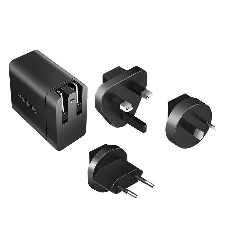 LogiLink USB QC 3.0 Travel Adapter Fast Charging 18W US/UK/EU/AU
