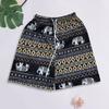 Women Casual Beach Shorts Drawstring Elastic Waist Shorts with Pockets Thai-Inspired Elephant Print Wide Leg Summer Shorts