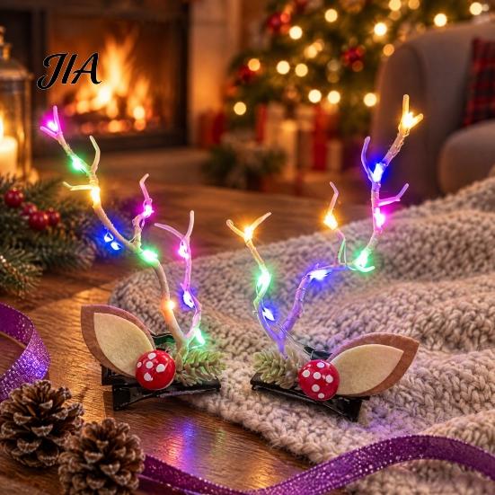 Lighted Xmas Party Supplies 1 Pair LED Christmas Antler Headwear for Women Girls, Glowing Elk Horn Hair Sparkling Winter Celebration Headpiece