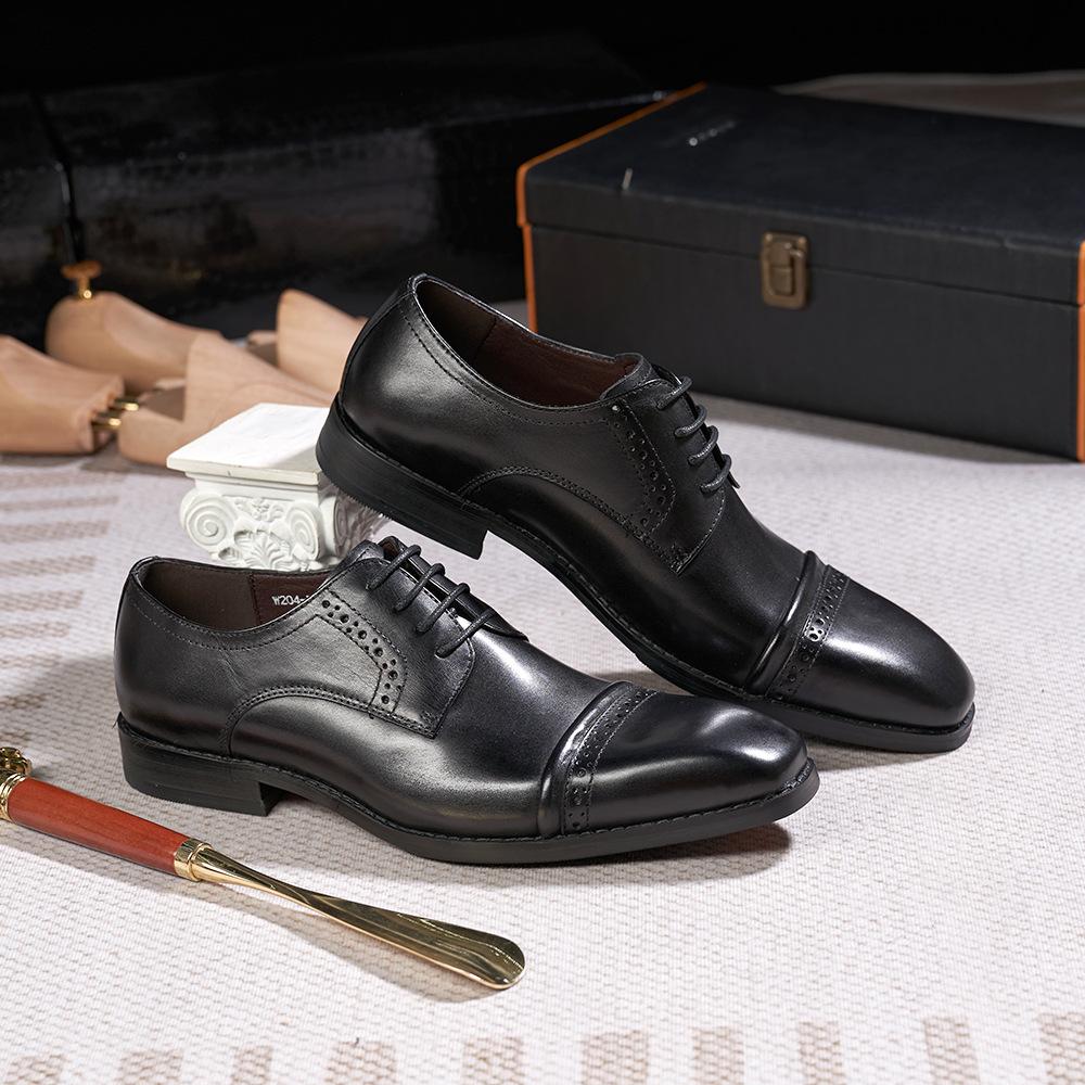 Men'S Leather Shoes Fashionable High-End Classic Three-Joint Derby Shoes Cowhide Lace-Up Breathable Gentleman Business Dress Leather Shoes