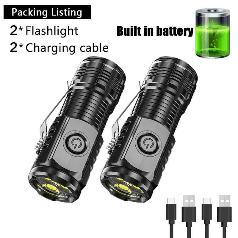 Mini Powerful 3*F350 LED Flashlight USB C Built-in Battery Rechargeable Torch 5 Modes Lamp with Tail Magnet Tactical Lantern