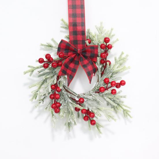 Mini Christmas Cabinet Wreath for Kitchen Red Berry Door Wreath with Bow for Farmhouse Holiday Xmas Party Decoration