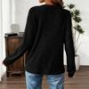 Women's Fashionable Solid Color Round Neck Button Pocket Loose Long Sleeved Pullover Top