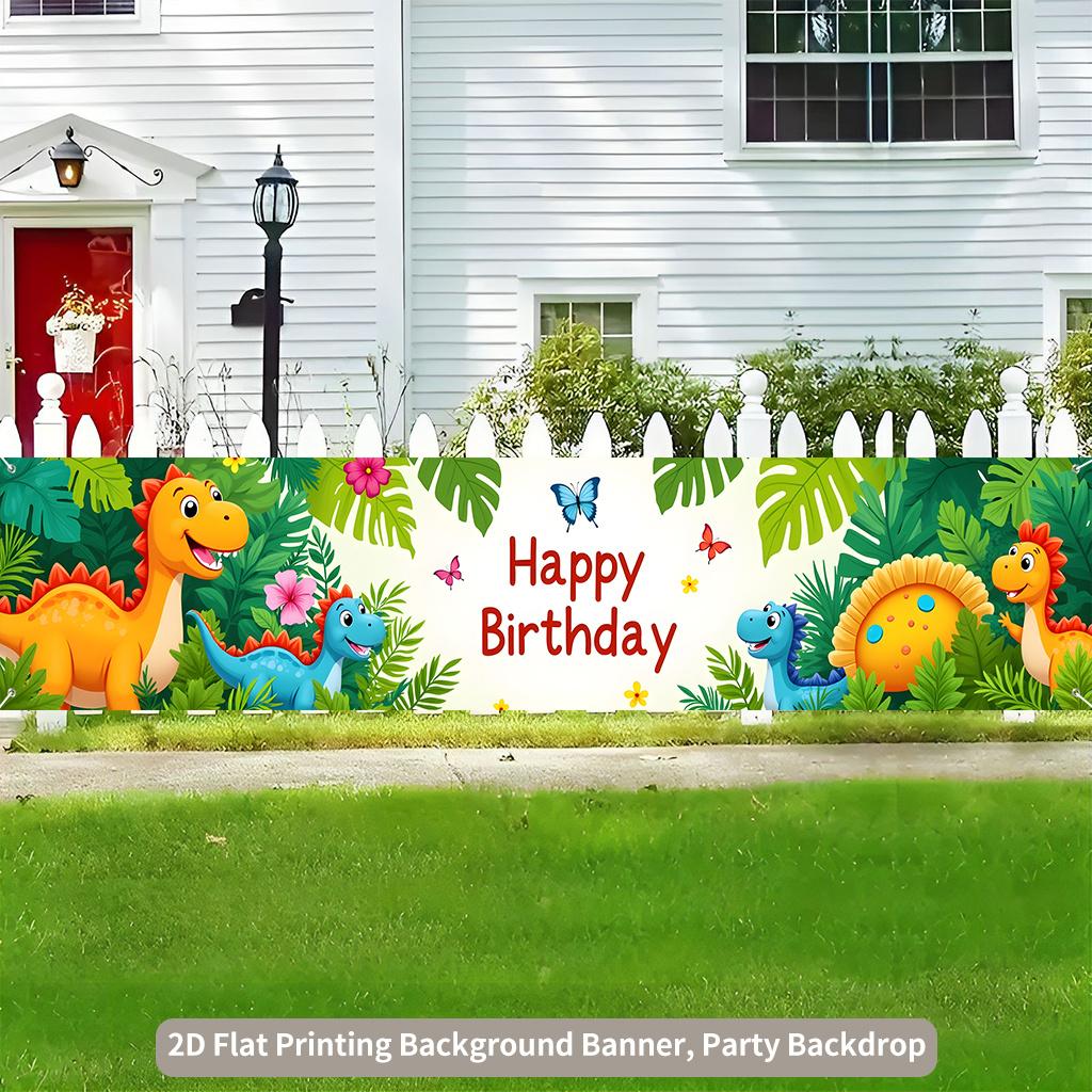 Dinosaur Birthday Party Banner, Dinosaur Design, Polyester Outdoor Indoor Fence Lawn Photo Booth Decoration