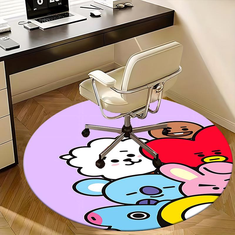 Персонажи BT21, Круглый коврик для стула, Ковер для офиса, Нескользящий, Подходит для декора гостиных, спален.1205396a