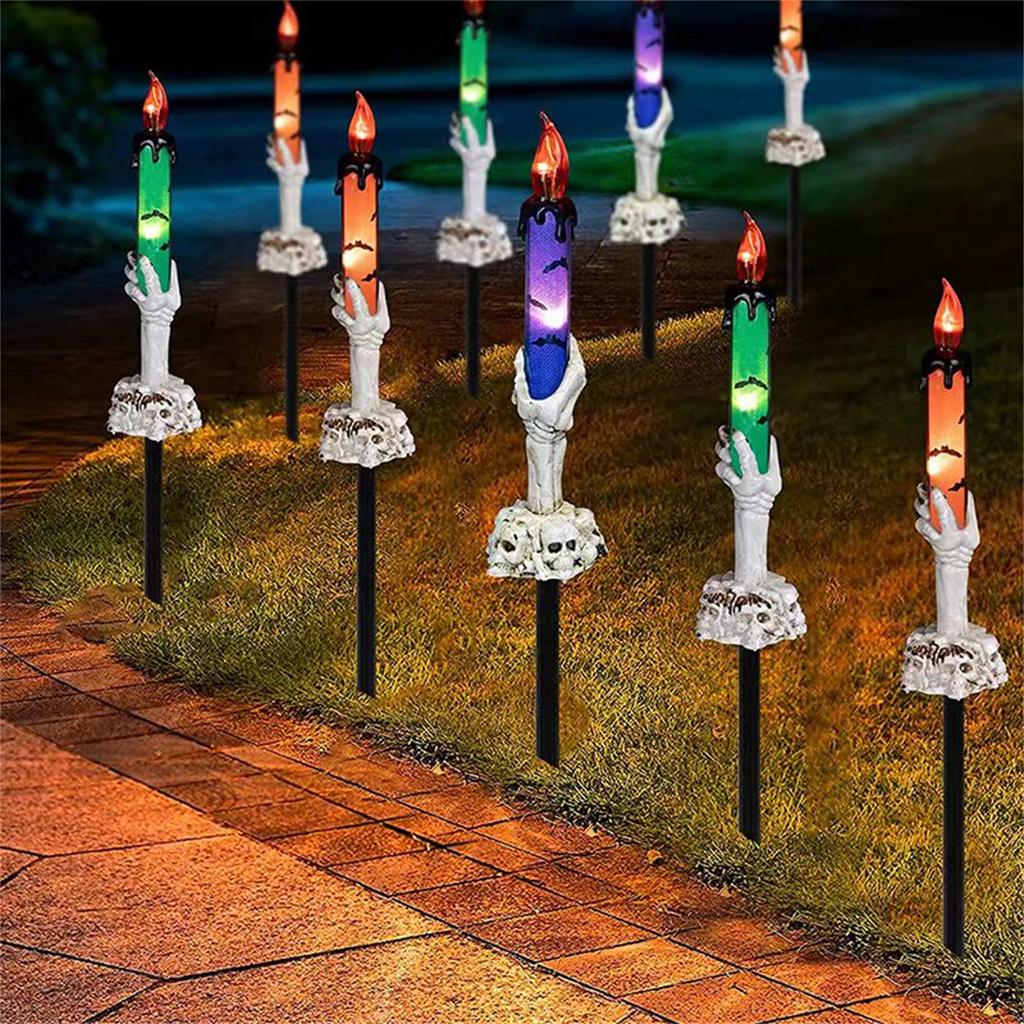2023 New Ghost Hands Candle Light Halloween Decoration Skeleton Head Beacon Indoor and Outdoor Garden Atmosphere Decoration