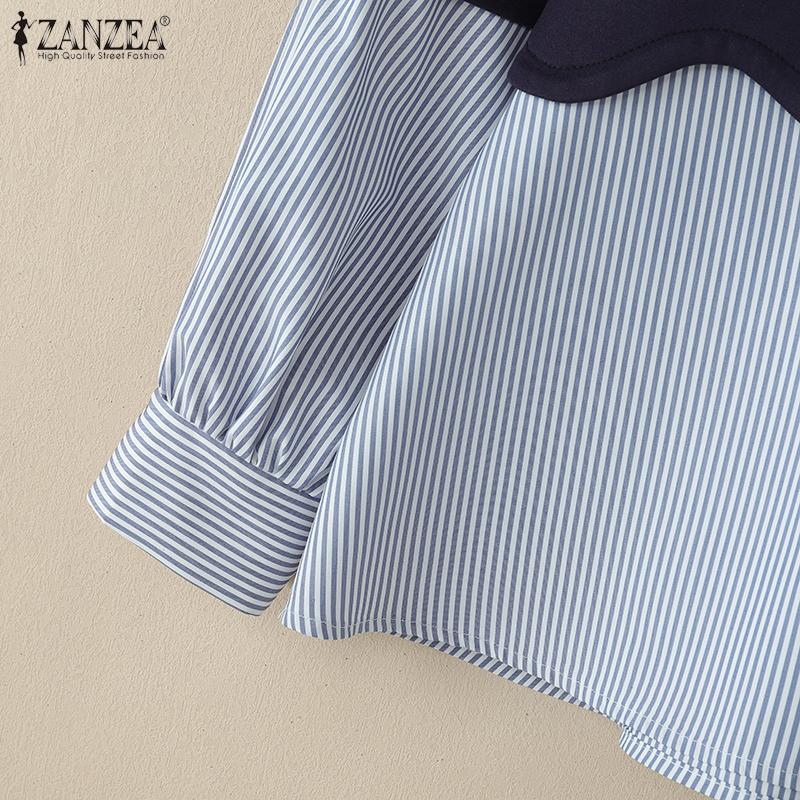 ZANZEA Женская повседневная толстовка с длинным рукавом в полоску в стиле пэчворк