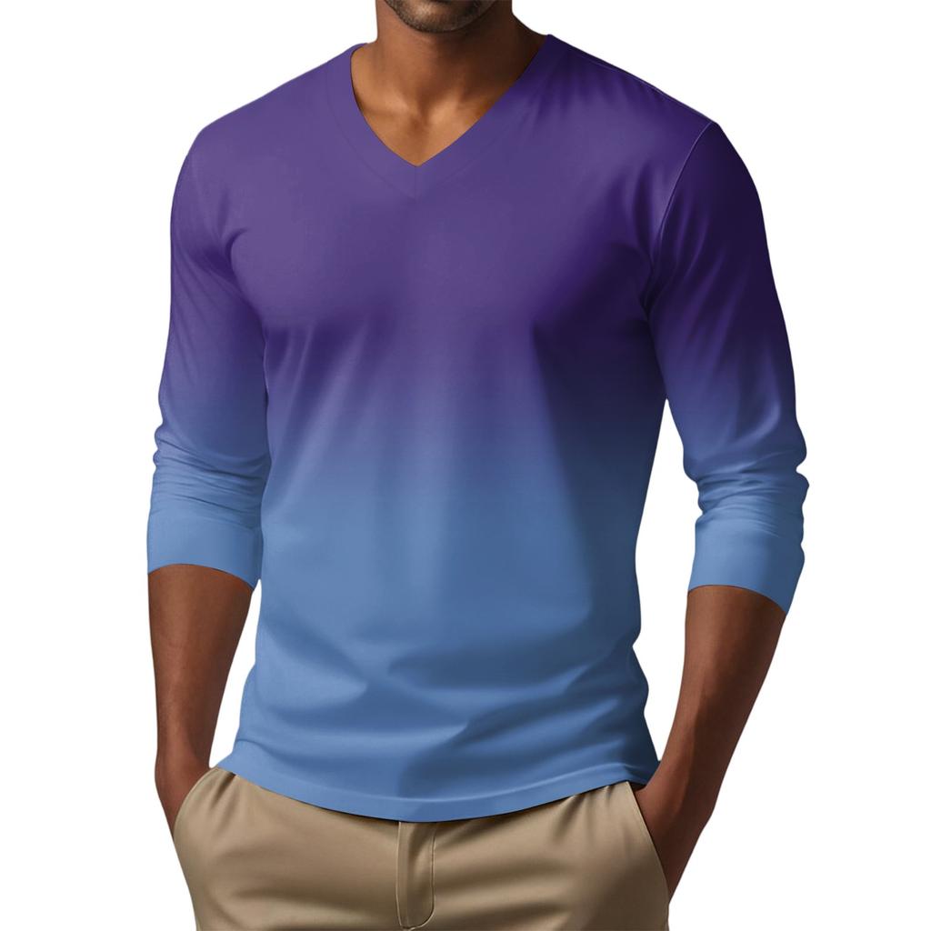 Мужская футболка с V-образным вырезом, повседневная, модная, с принтом, с длинным рукавом