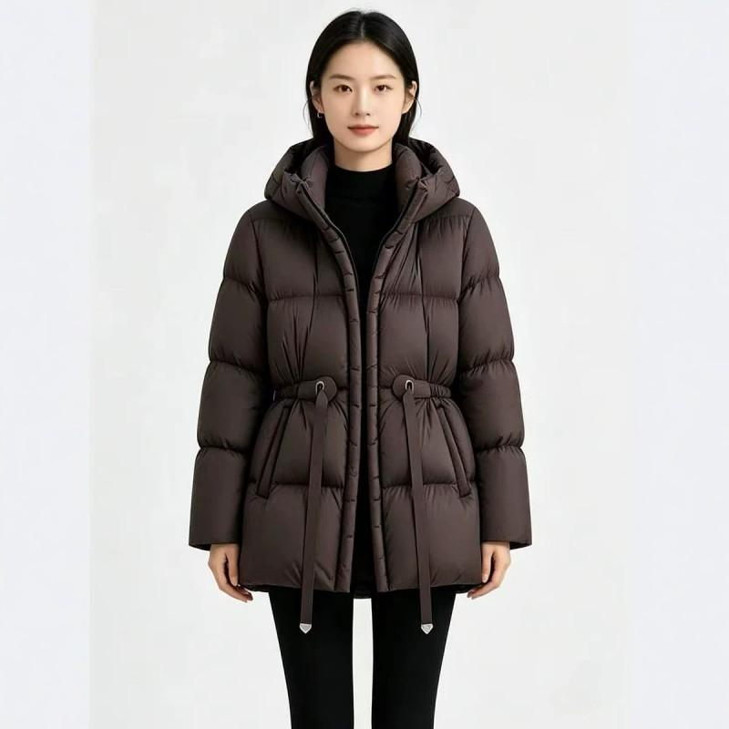 Womens Hooded Down Jacket Slim Fit Mid-Length 2026 Winter Warm Fashion Coat