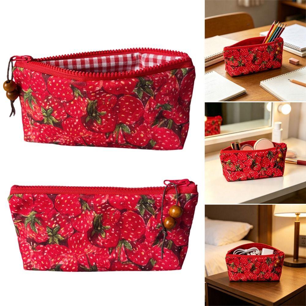 Strawberry Print Pen Bag Zipper Design Cosmetic Bag High Quality Pencil Case Gift