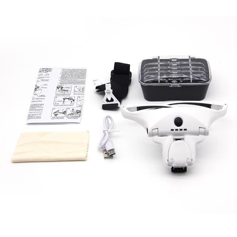 Head Mounted Optical Magnifier Eyeglasses Power Display LED Watch Repair Magnifier Large Capacity Battery Interchangeable Lenses