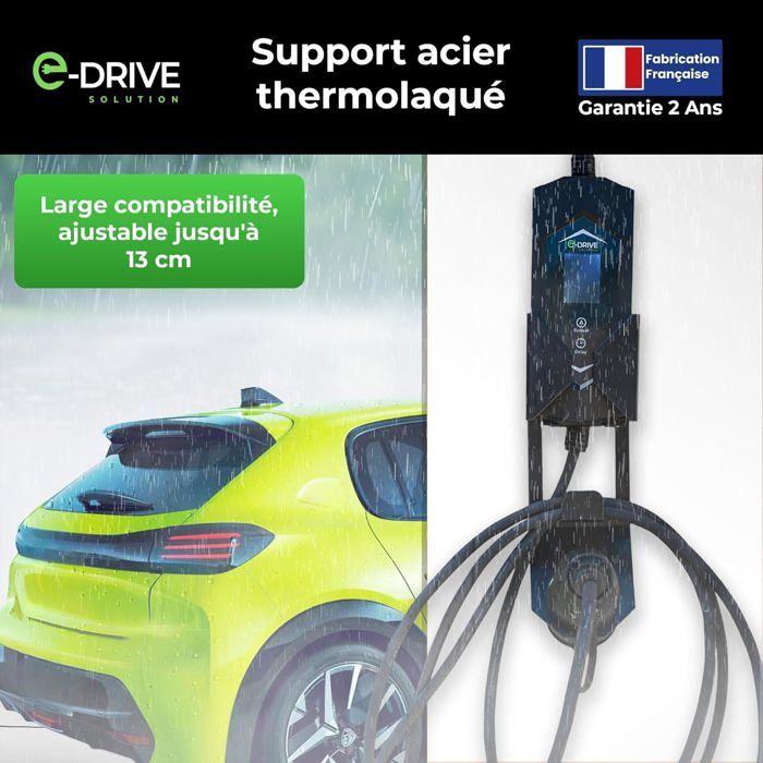 Support Câble Voiture Électrique E-Drive - Acier Thermolaqué Anti-UV, Sécurisé, Fabriqué en France, Type 2, 13x9cm
