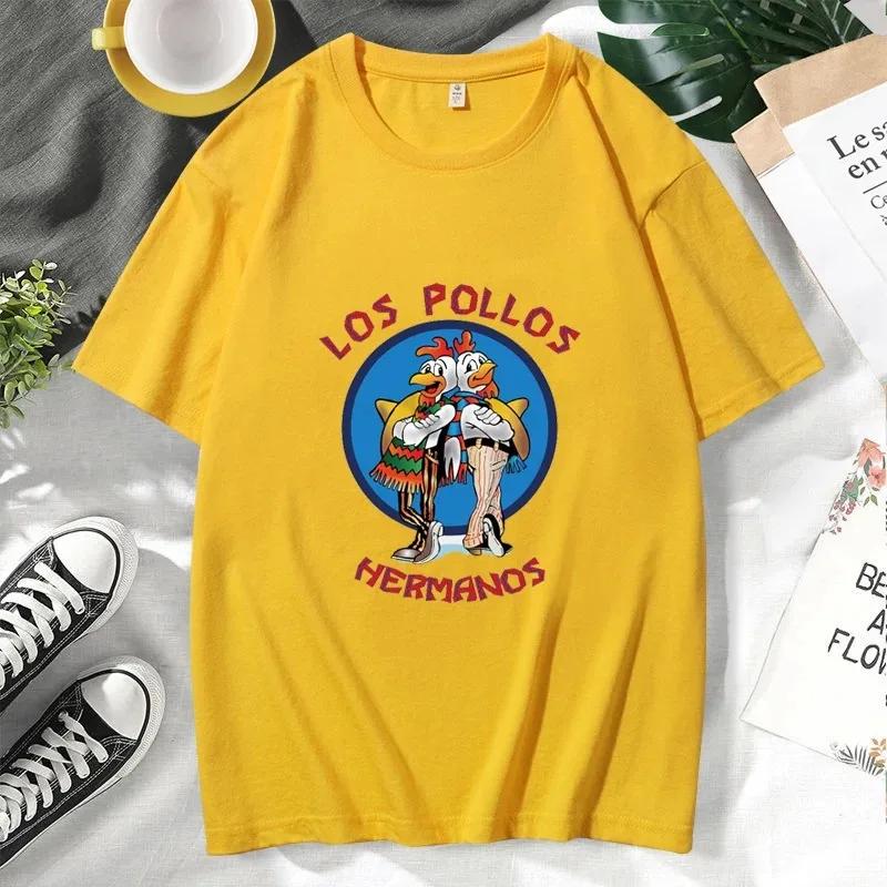 Женская футболка LOS POLLOS Hermanos с забавным принтом унисекс, модная повседневная футболка с короткими рукавами из хлопка и дышащей ткани, футболка Chicken Brothers