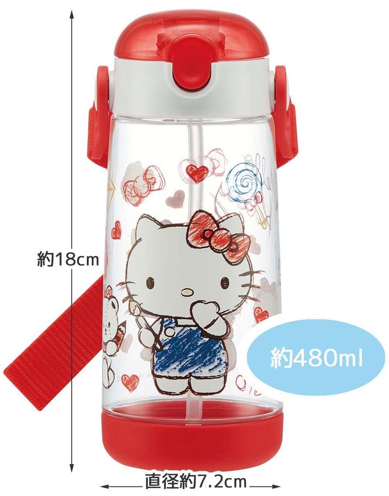 Skater Бутылка для воды с трубочкой Прозрачная бутылка Sanrio Hello Kitty 480 мл Силиконовая для девочек PDSH5 Детская