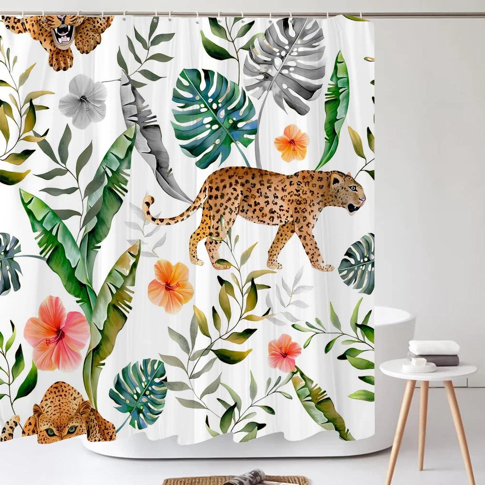 Watercolour Flowersleaves Shower Curtain Morden Art Floral Waterproof Fabric Bathroom Curtains Room Decor Curtain With Hooks