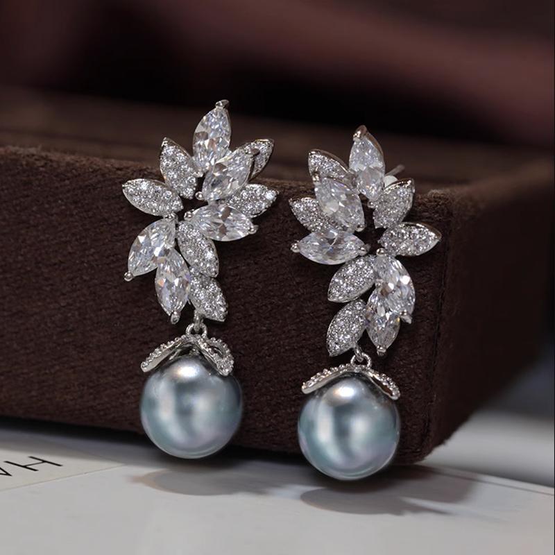 Серьги-подвески Huitan Multi Colored Imitation Pearl, эстетичные серьги в виде листьев для женщин, ослепительные модные ювелирные изделия класса люкс с фианитами