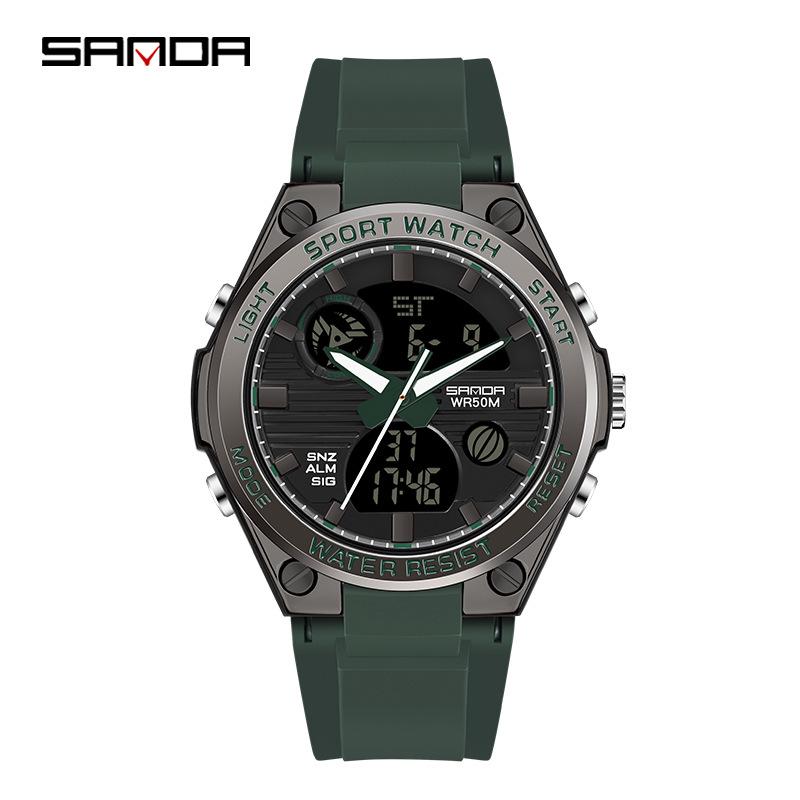 Sanda Men's Large Dial Multifunctional Waterproof Sports Watch with Alarm