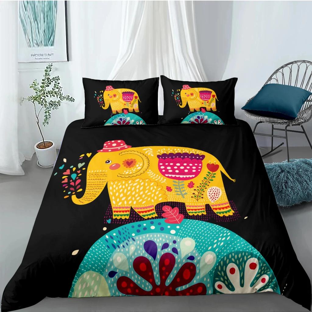 3D Printed Elephant Bedding Set For Boys Adults Teens Ganesha Duvet Cover Set Queen Size Polyester Bohemian Style Luxury