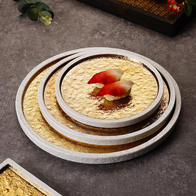Japanese-style Gold-plated Sushi Plate Barbecue Plate Sashimi Plate Ceramic Flat Sushi Plate Kitchen Dining Room Tableware