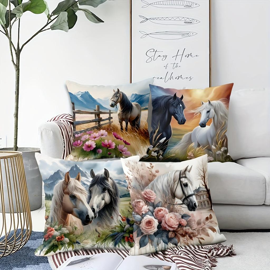 Art Horse Single-sided Printed Pillowcase, Sofa Living Room Elegant Cushion Cover, Bedroom Bedside Decorative Pillow Cover