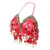 Womens Sparkling Belly Dance Bra Sequins Tassel Coins Top Dancing Costume - Red, As Described