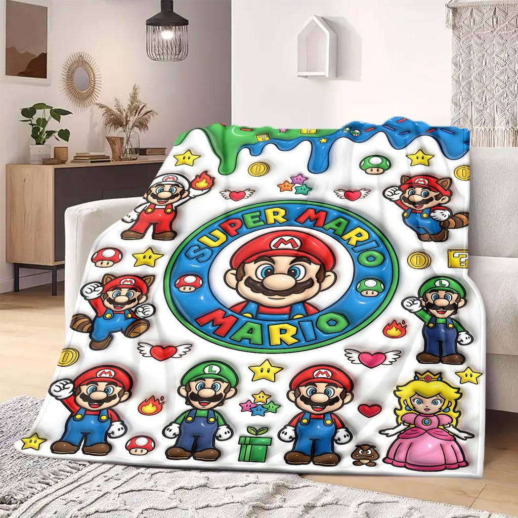 Mario Anime Print Blanket Warm  Comfortable Flannel Blanket Suitable for Bedrooms, Sofas, Beds, Chairs, Picnics, Travel