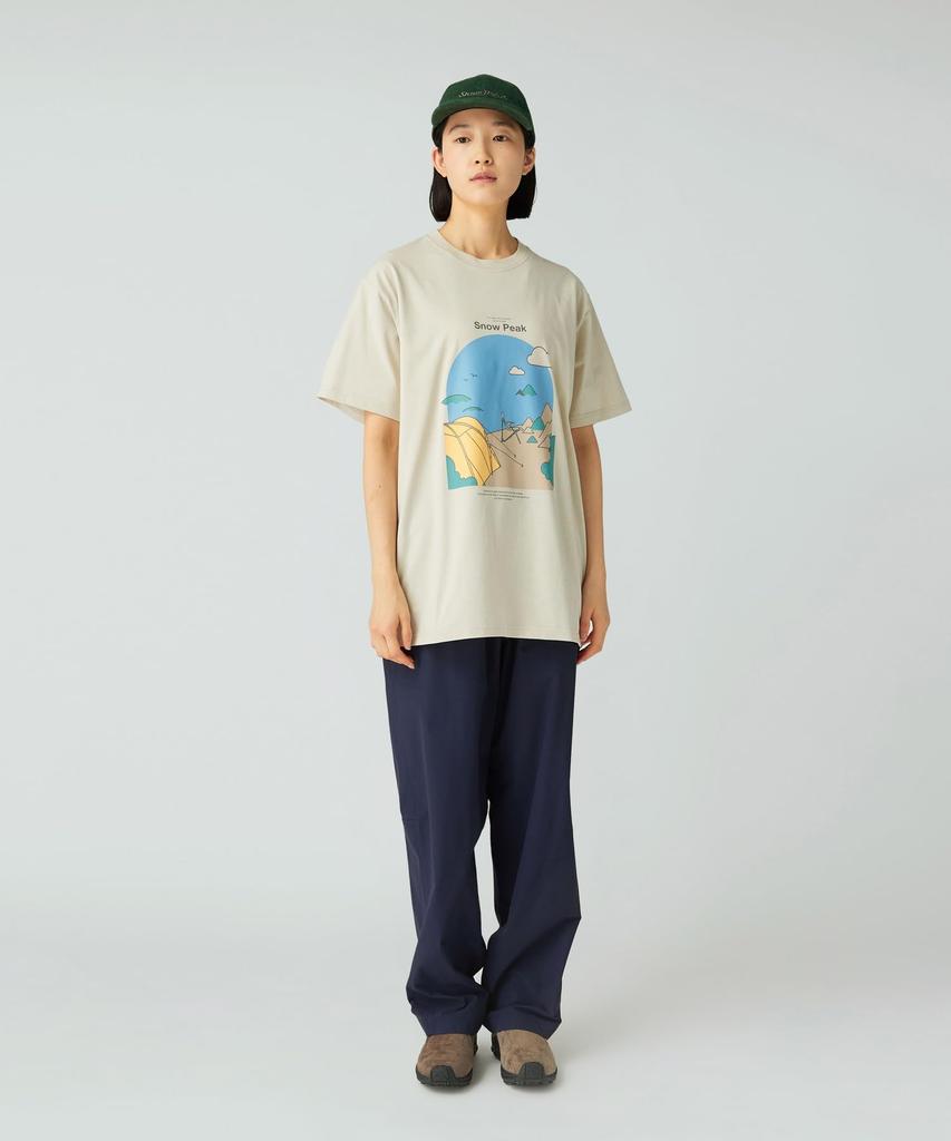 Snow Peak Camping Graphic Short and XL T-Shirt TS-25AU008, Sleeve, Men's Women's, IVORY,