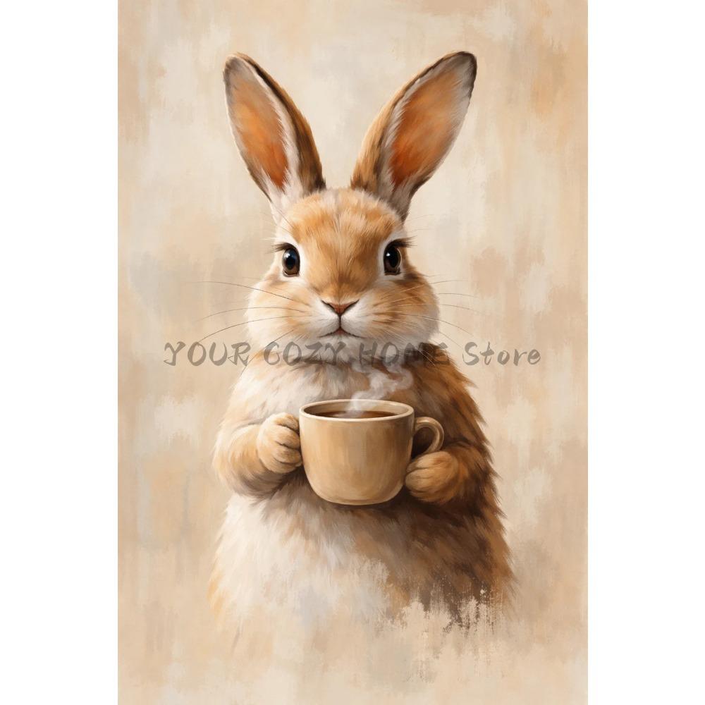 Vintage Cute Easter Bunny Spring Flower Animal Rabbit Carrot Art Poster Canvas Painting Wall Prints Picture for Room Home Decor