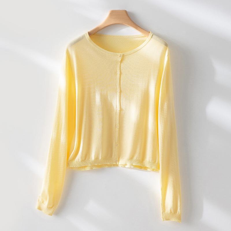 Однобортный вязаный кардиган женский летний новый тенсел солнцезащитный ленивый повседневный с круглым вырезом с длинным рукавом топ куртка