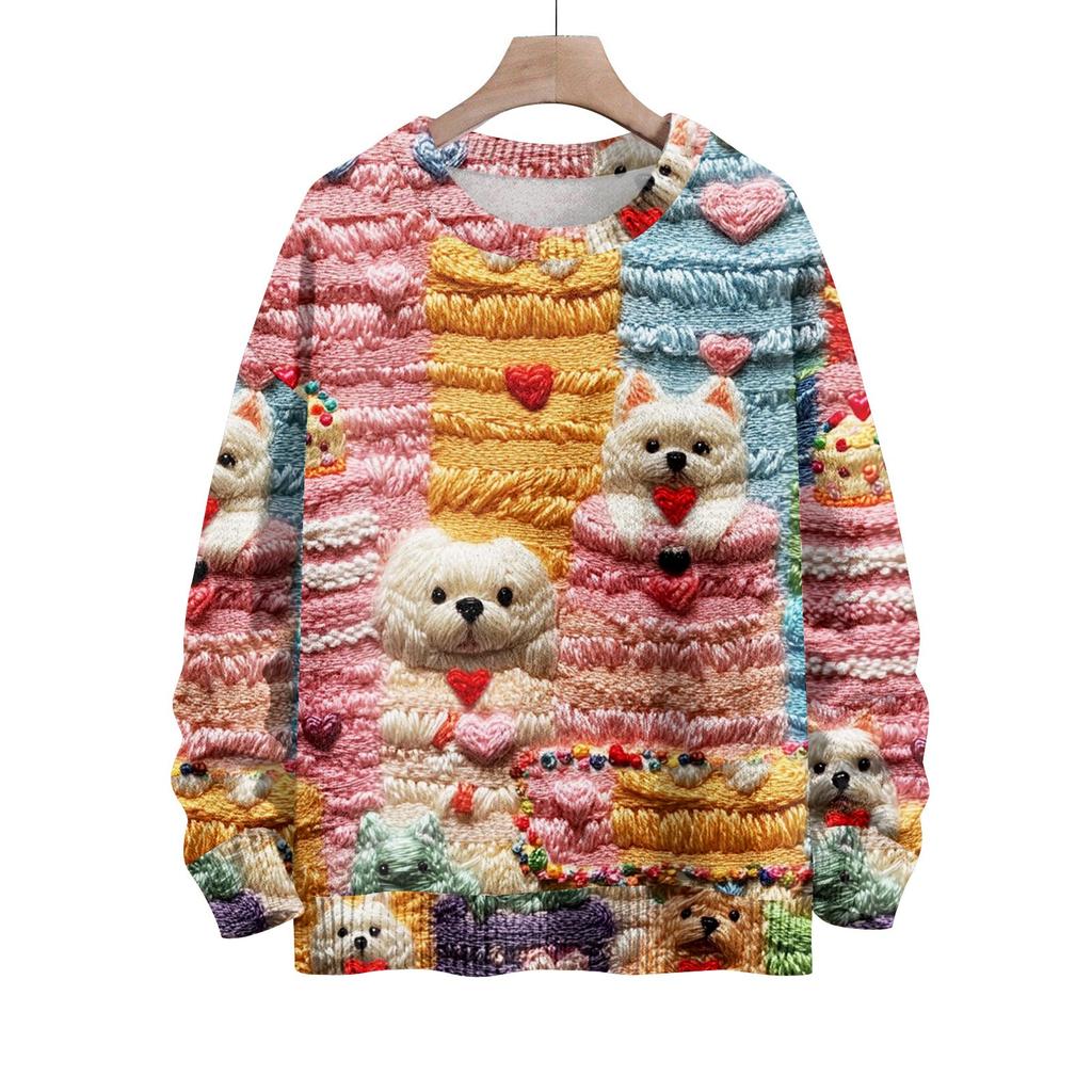 Детский модный свитер с круглым вырезом и длинным рукавом для мальчиков и девочек, вязаный свитер с милым принтом