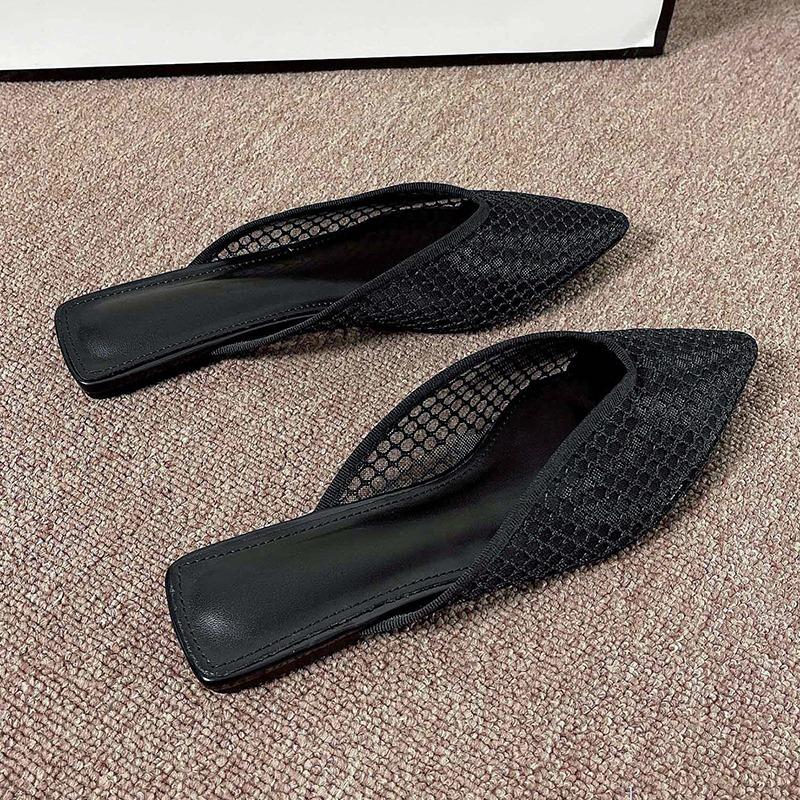 Fashion New Mesh Women Flats Pointed Toe Slippers Fad Breathable Mules Shoes Casual Slingback Sandals Summer Slides Lady Flip-flops