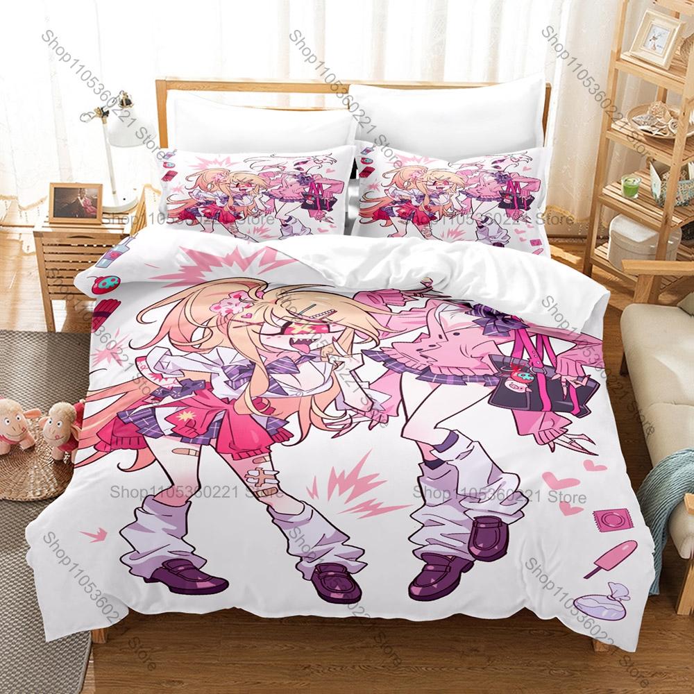 New Angel Dust Fat Nugget Pink Spider Demon Pet Pig Dark Cartoon Print Duvet Cover + 2 Pillowcases Grunge Pink Black Microfiber