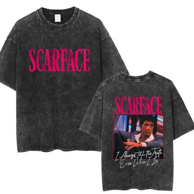 Футболка Streetwear Scarface Movie Always Tell The Truth Even When I Liter Тони Монтана Washed для мужчин Vintage Punk