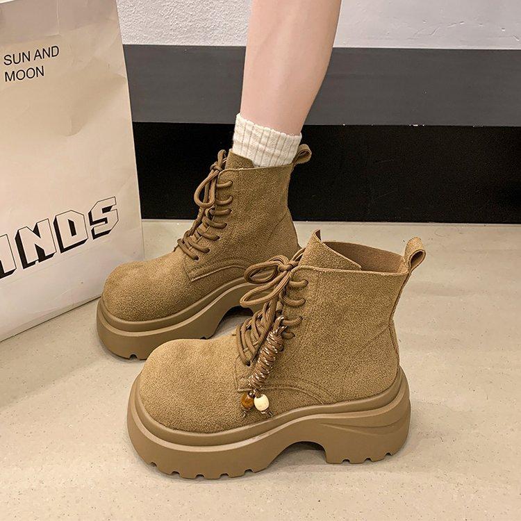 Женские ботинки Мартина 2025 осень новые короткие ботинки ботинки прерий ковбойские ботинки вестерн маленькие на толстой подошве большие желтые ботинки