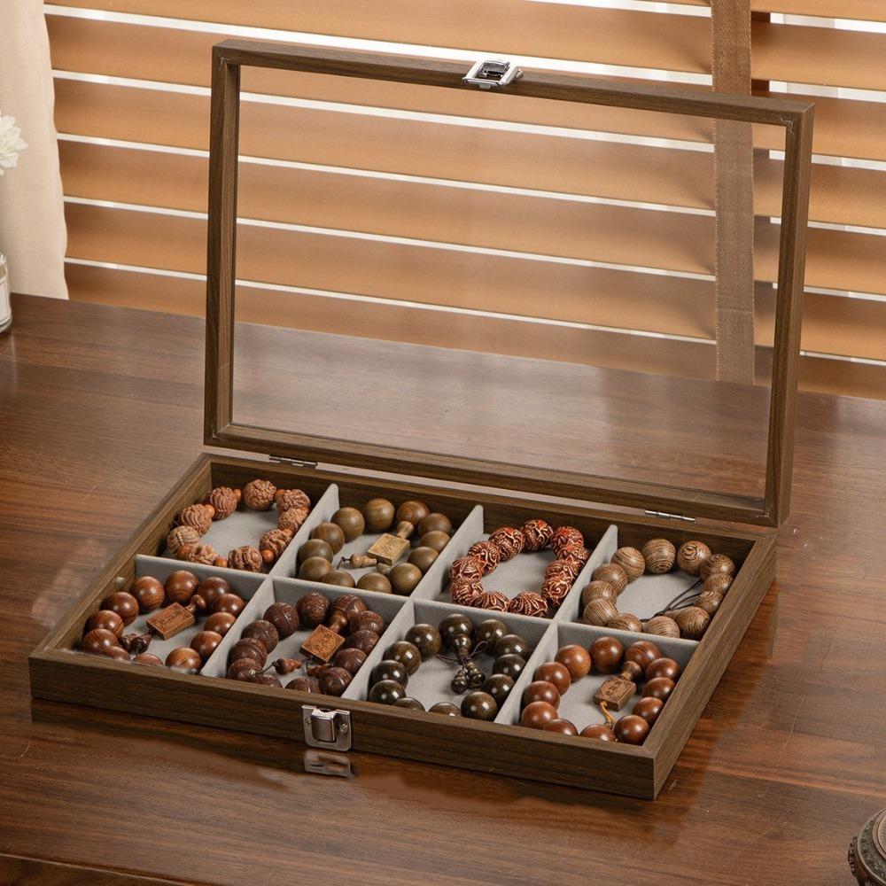 Large Capacity Wooden Jewelry Tray Dust-proof Jewelry Display Box Jewelry Display