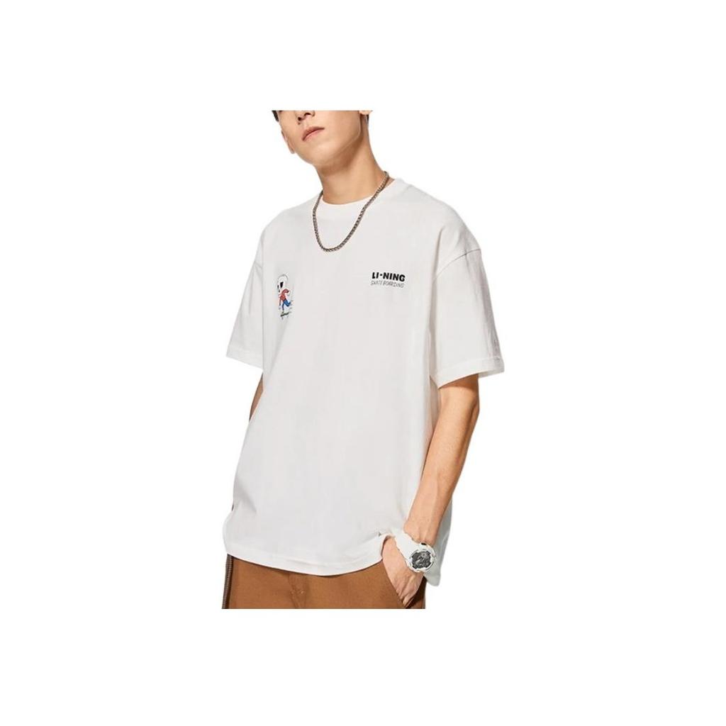 Li Ning X Pablo Ientile Collaboration Skateboard Series Cartoon Skull Print Loose Short Sleeve Футболка унисекс Топы Off-White AHSS863-2