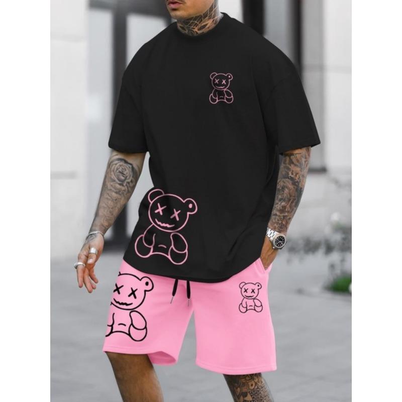 Комплект из 2 предметов уличной моды с короткими рукавами, летняя повседневная мужская футболка для спорта на открытом воздухе, мужские пляжные шорты с 3D-принтом