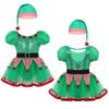 Girls Christmas Fairy Costume Short Puff Sleeves Sequined Striped Peplum Mesh Tutu Leotard Dress Hat Included
